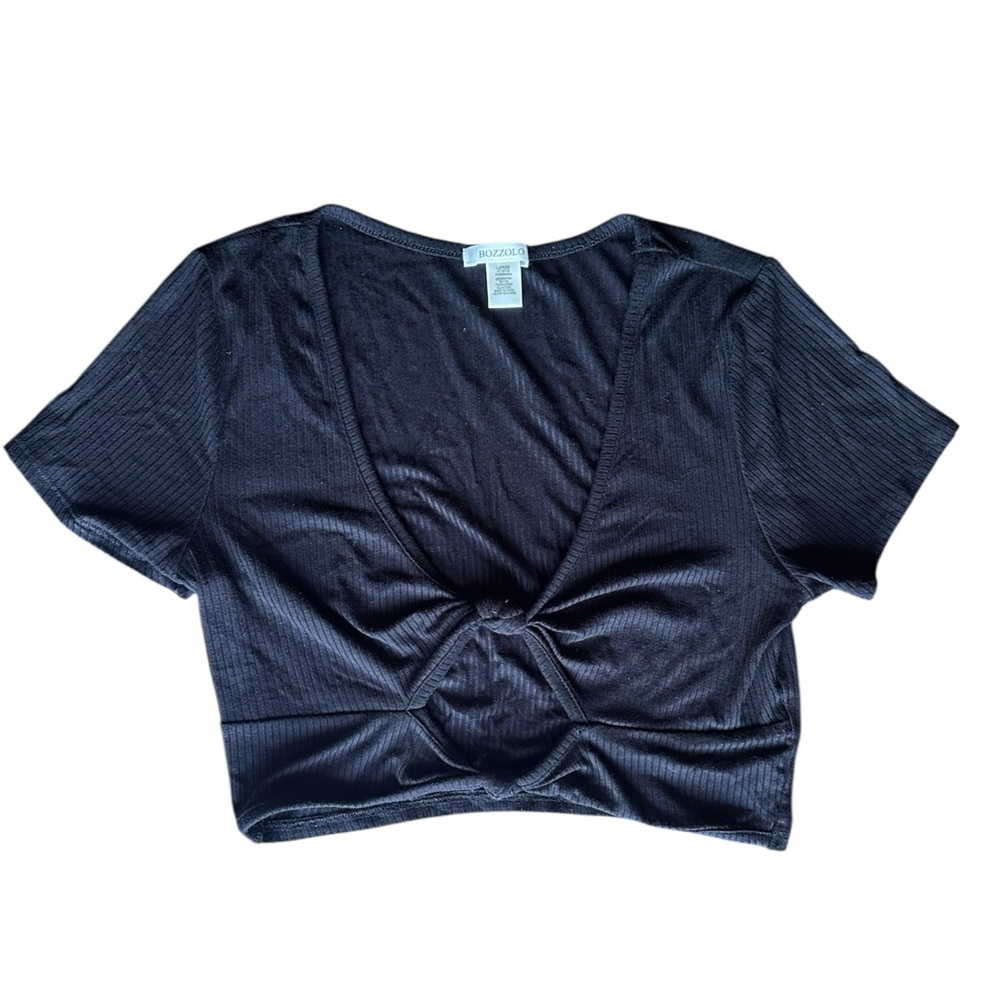 Bozzolo Black Ribbed Crop Top